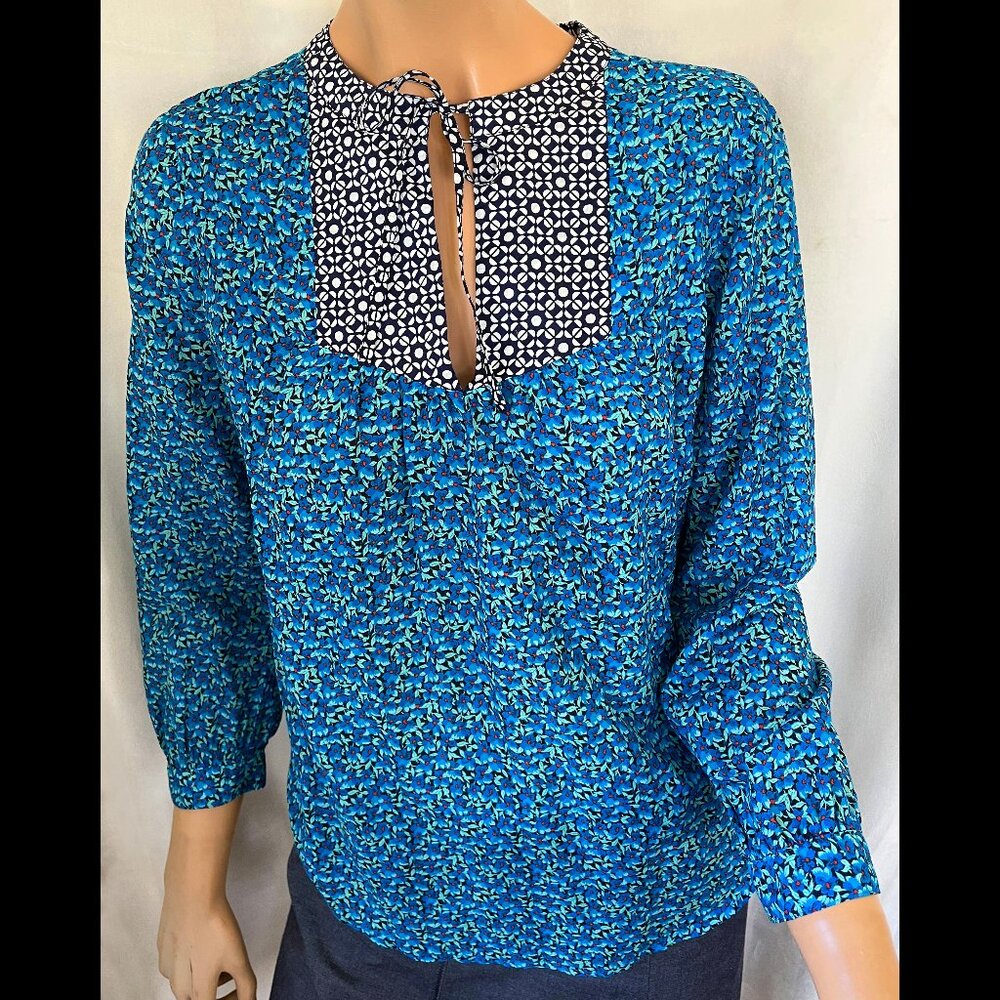 J Crew cotton silk floral Liberty print peasant tunic blouse contrast yoke 2